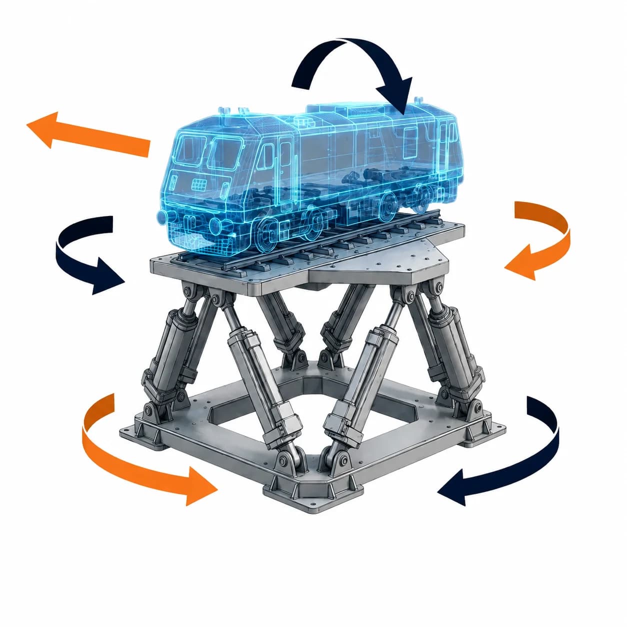 6-DOF locomotive simulator motion platform with cab